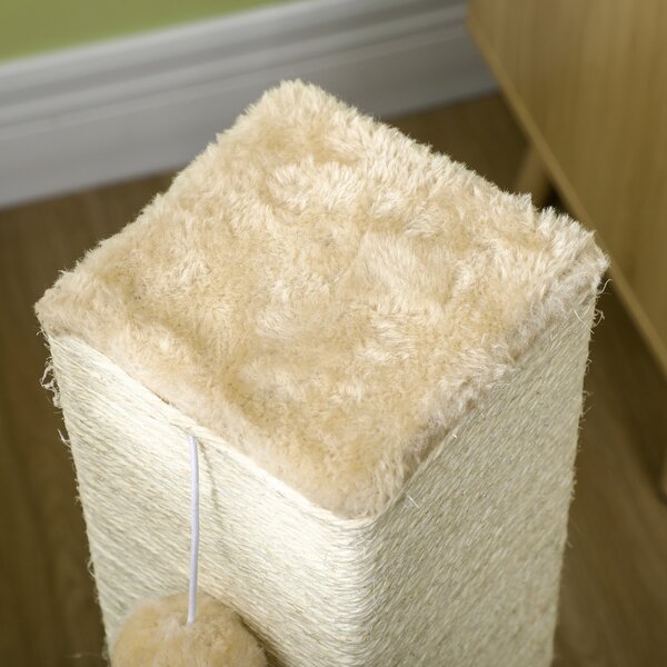 PawHut Interactive Cat Scratching Post, Jute Material with Carpet Base and Hanging Toy, Beige Aosom UK