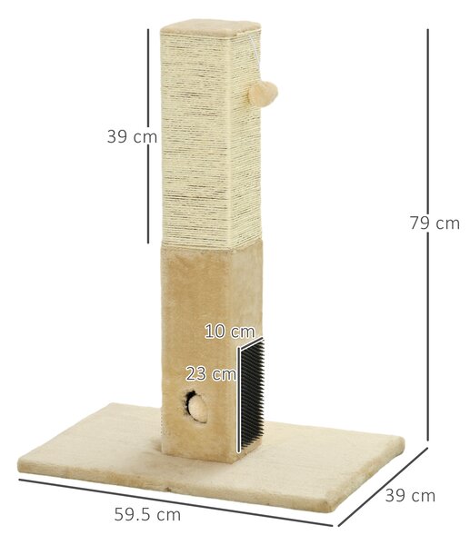 PawHut Interactive Cat Scratching Post, Jute Material with Carpet Base and Hanging Toy, Beige Aosom UK