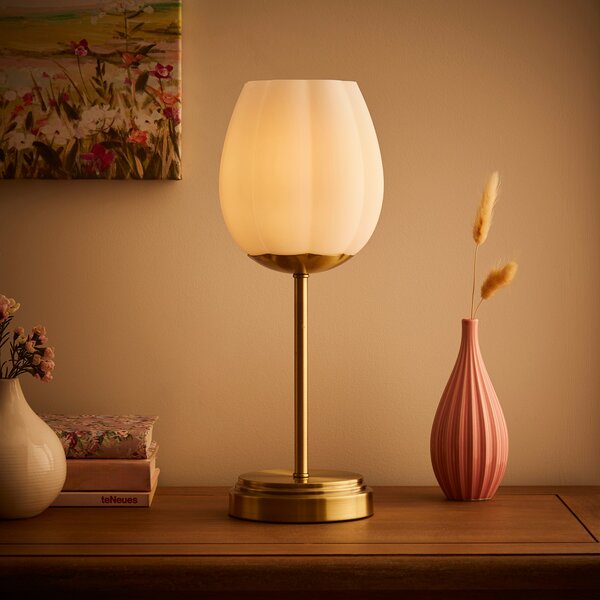 Frosted Tulip Ribbed Table Lamp