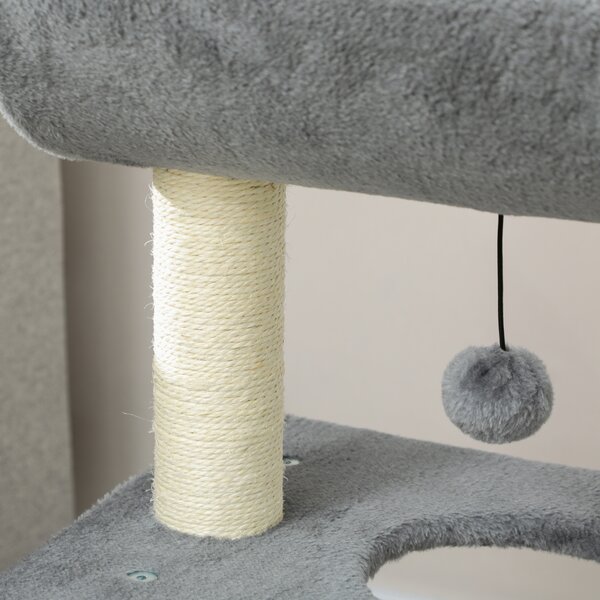 PawHut Cat Tree Tower: Scratching Posts, Cosy Bed & Perch, Interactive Ball Toy for Feline Fun, Light Grey Aosom UK