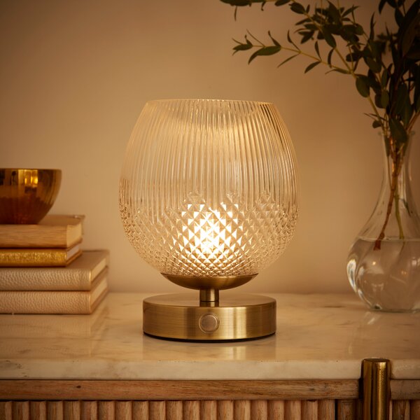 Cassia Pressed Glass Rechargeable Touch Dimmable Table Lamp