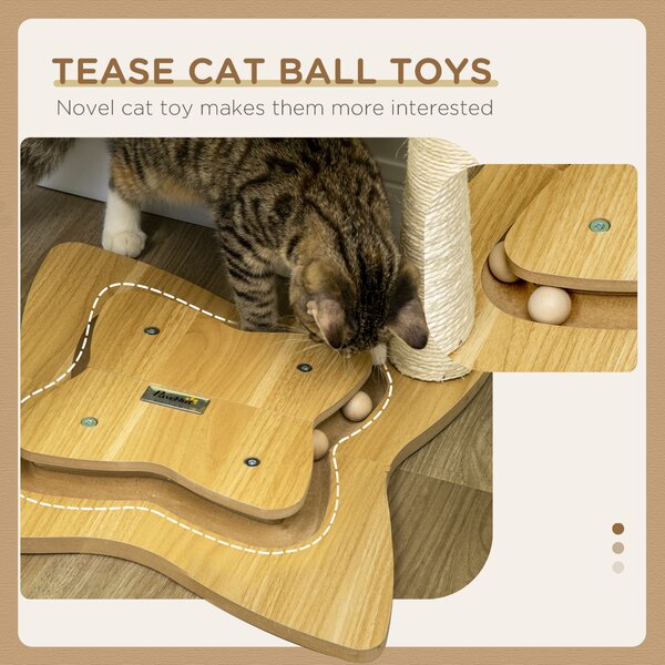 PawHut Cat Tree Indoor Kitten Play Tower, Sisal Scratching Posts with Hammock & Ball Toy, 53.5x53.5x90 cm, Beige Aosom UK