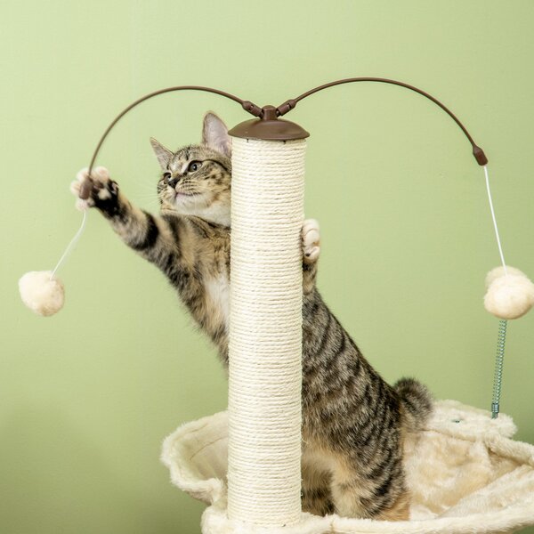 PawHut Cat Tree Indoor Kitten Play Tower, Sisal Scratching Posts with Hammock & Ball Toy, 53.5x53.5x90 cm, Beige Aosom UK