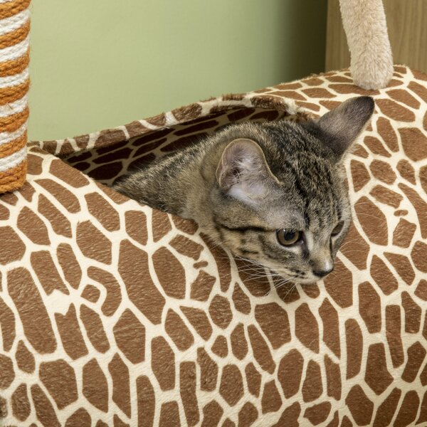 PawHut Giraffe Cat Tree, Indoor Play Tower with Scratching Posts, Tunnel, Ball Toy, 48.5 x 34.5 x 101 cm Aosom UK