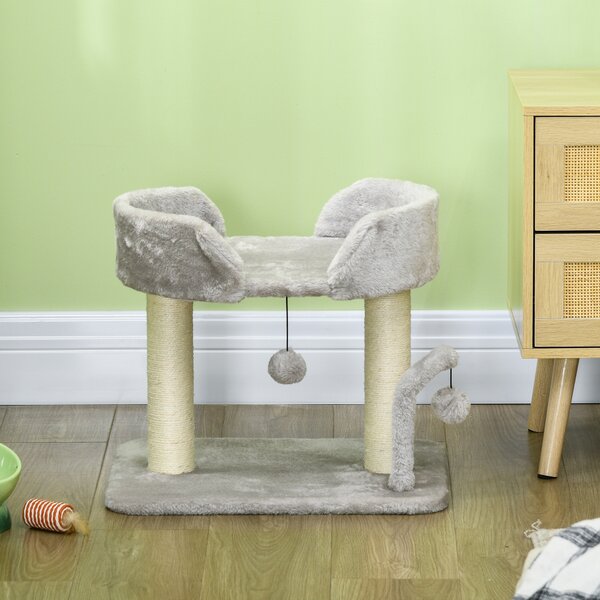 PawHut Indoor Cat Tree: Compact Activity Centre with Sisal Scratching Post & Toy Balls, Light Grey, 42cm Aosom UK