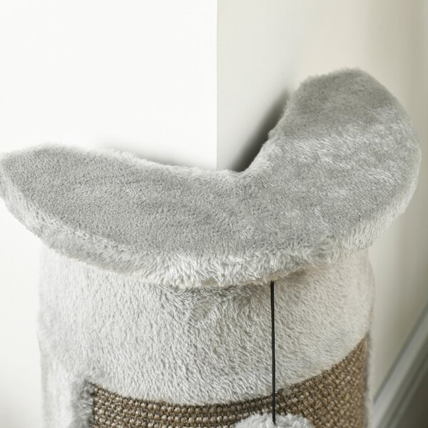 PawHut Corner Wall Cat Scratching Post, 58cm Claw Scratcher with Plush Cover & Sisal Rope, Play Toy Balls, Grey Aosom UK