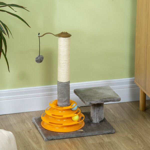 PawHut Cat Tree Tower Activity Center Climbing Stand Kitten House Furniture with Scratching Posts Toy abd Perch 56cm Grey Aosom UK