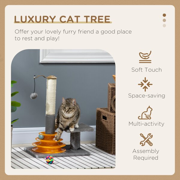 PawHut Cat Tree Tower Activity Center Climbing Stand Kitten House Furniture with Scratching Posts Toy abd Perch 56cm Grey Aosom UK