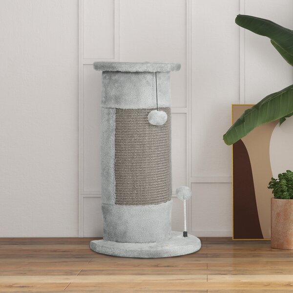 PawHut Corner Wall Cat Scratching Post, 58cm Claw Scratcher with Plush Cover & Sisal Rope, Play Toy Balls, Grey Aosom UK