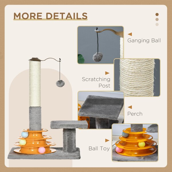 PawHut Cat Tree Tower Activity Center Climbing Stand Kitten House Furniture with Scratching Posts Toy abd Perch 56cm Grey Aosom UK