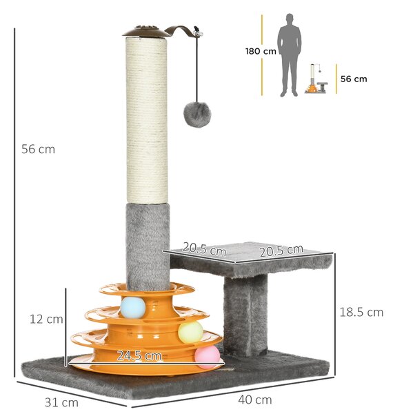 PawHut Cat Tree Tower Activity Center Climbing Stand Kitten House Furniture with Scratching Posts Toy abd Perch 56cm Grey Aosom UK