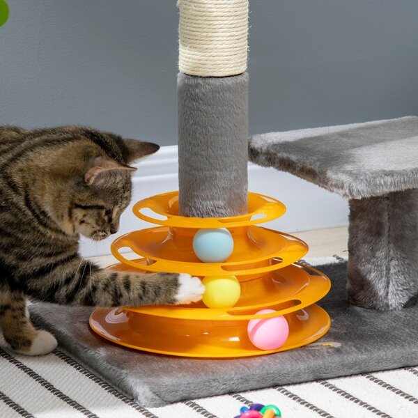 PawHut Cat Tree Tower Activity Center Climbing Stand Kitten House Furniture with Scratching Posts Toy abd Perch 56cm Grey Aosom UK