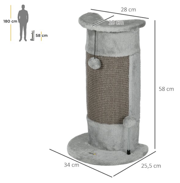 PawHut Corner Wall Cat Scratching Post, 58cm Claw Scratcher with Plush Cover & Sisal Rope, Play Toy Balls, Grey Aosom UK