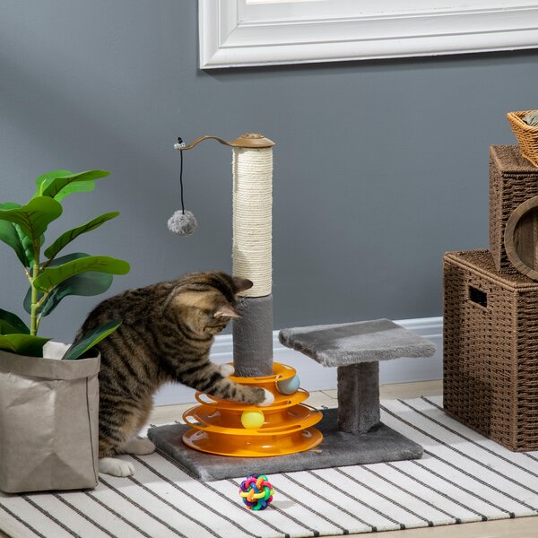 PawHut Cat Tree Tower Activity Center Climbing Stand Kitten House Furniture with Scratching Posts Toy abd Perch 56cm Grey Aosom UK
