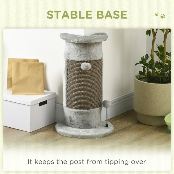 PawHut Corner Wall Cat Scratching Post, 58cm Claw Scratcher with Plush Cover & Sisal Rope, Play Toy Balls, Grey Aosom UK