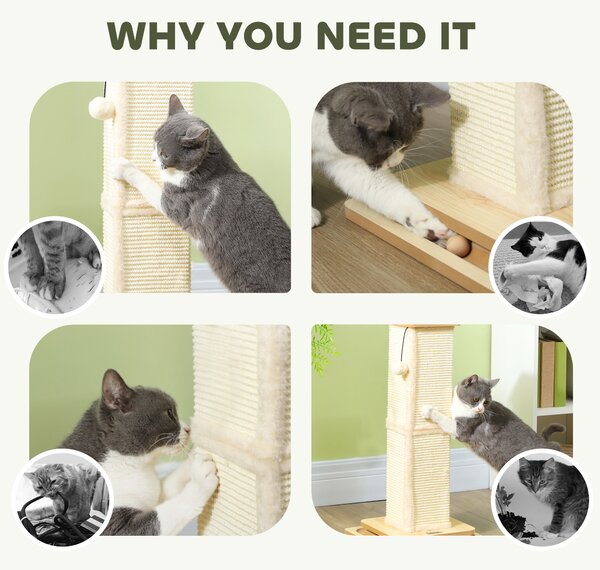 PawHut 3 in 1 Cat Scratching Post, 67cm Cat Scratcher w/ Track Ball Toy, Oak Aosom UK