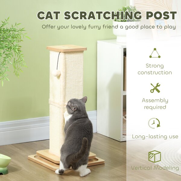 PawHut 3 in 1 Cat Scratching Post, 67cm Cat Scratcher w/ Track Ball Toy, Oak Aosom UK
