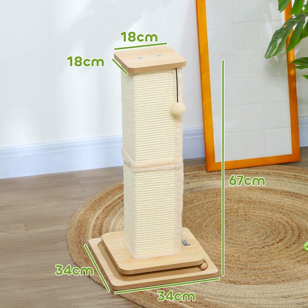 PawHut 3 in 1 Cat Scratching Post, 67cm Cat Scratcher w/ Track Ball Toy, Oak Aosom UK