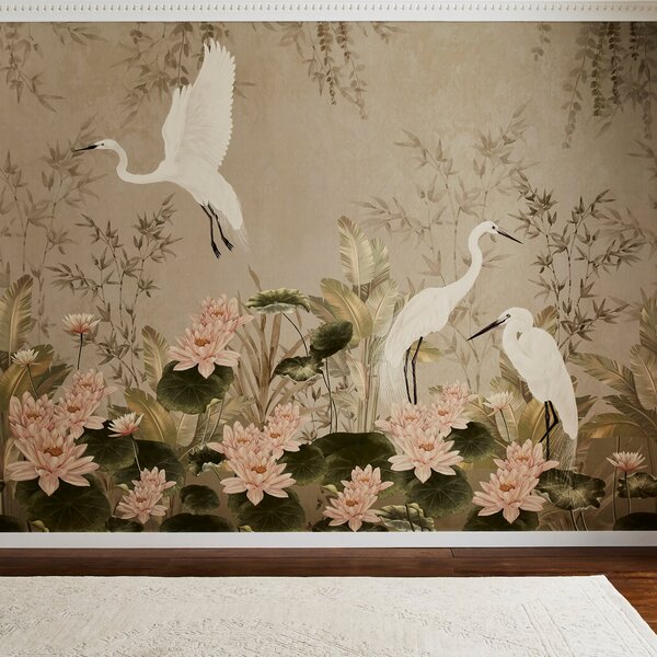 Cranberry and Laine Opulent Crane Wall Mural