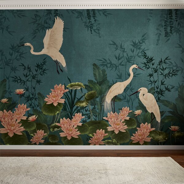 Cranberry and Laine Opulent Crane Wall Mural