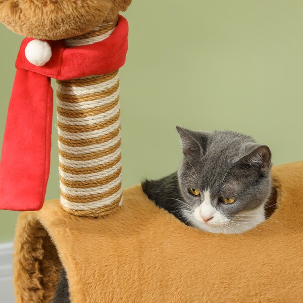 PawHut 98cm Deer Themed Cat Tree with Scratching Posts, Toy Ball, Tunnel, Brown Aosom UK