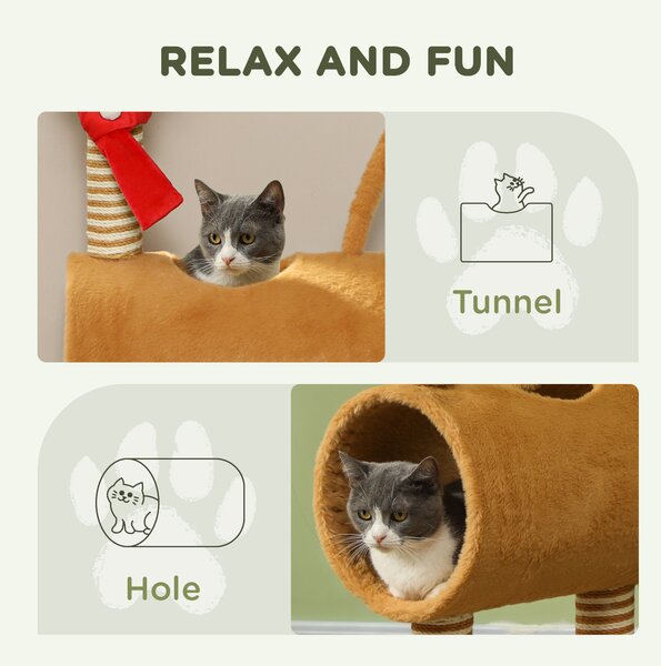 PawHut 98cm Deer Themed Cat Tree with Scratching Posts, Toy Ball, Tunnel, Brown Aosom UK