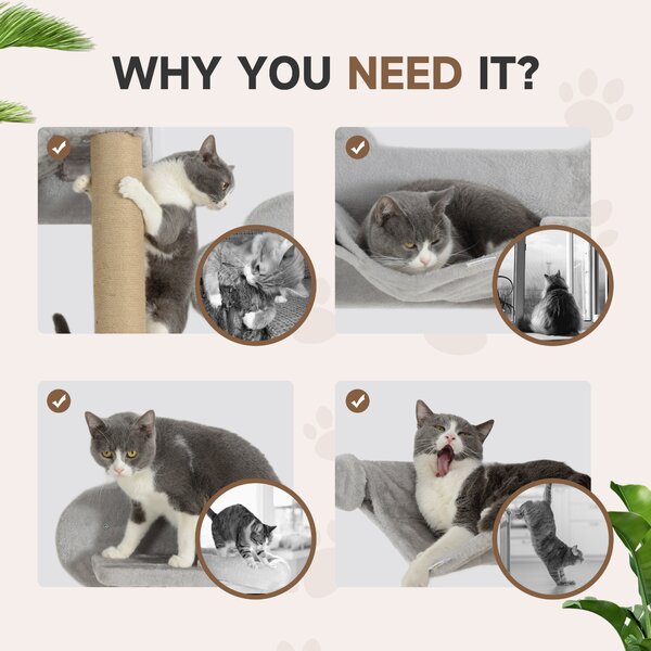 PawHut Cat Shelves w/ Scratching Post, Steps, Jumping Platform, Ladder, Toy Balls, 4 Piece for Indoor Cats, Light Grey Aosom UK