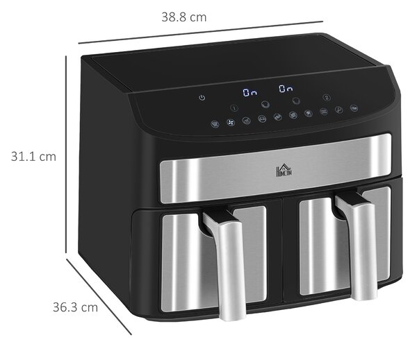 HOMCOM 8L Air Fryer Dual Zone with Presets 10-in-1 Sync Cook Sync Finish 60-Minute Timer Oil Free Low Fat Cooking 2400W Aosom UK