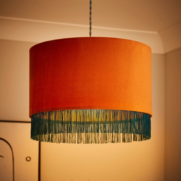 Fringed Velvet Drum Lamp Shade