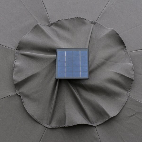 Outsunny 2.7m Garden Parasol Sun Umbrella Patio Summer Shelter w/ LED Solar Light, Angled Canopy Vent, Crank Tilt, Grey Aosom UK