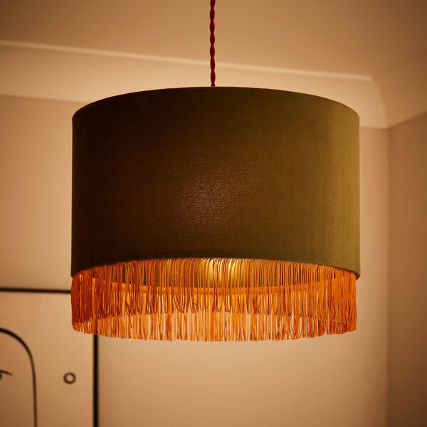 Fringed Velvet Drum Lamp Shade