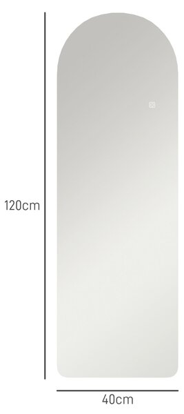 HOMCOM Arched Full Length Mirror with LED Lights, 120 x 40cm Backlit Frameless Wall Mirror with Dimming and 3 Colour Lighting for Living Room, Bedroom, Clear Aosom UK