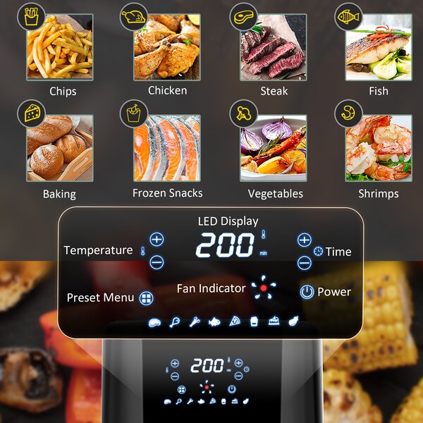 HOMCOM 4.5L Digital Air Fryer, 1500W W/ Digital Display, Adjustable Temperature, Timer and Nonstick Basket, Black Aosom UK