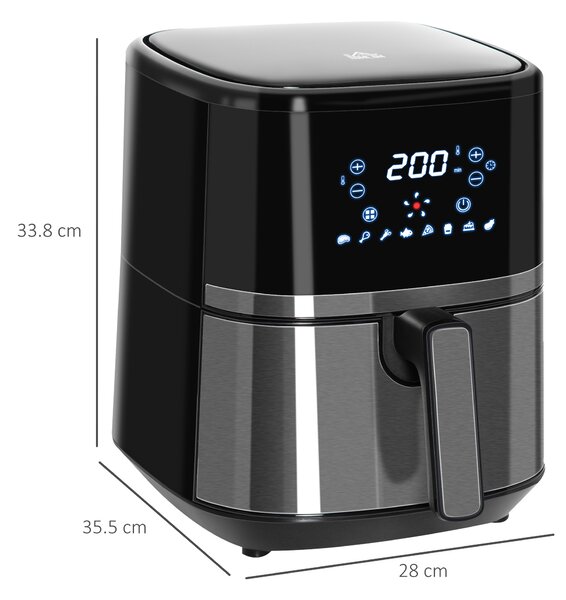 HOMCOM 4.5L Digital Air Fryer, 1500W W/ Digital Display, Adjustable Temperature, Timer and Nonstick Basket, Black Aosom UK