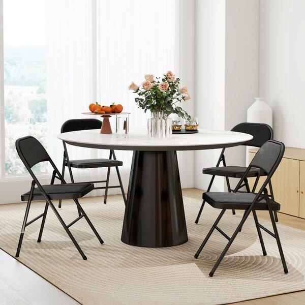 HOMCOM Set of Four Cushioned Steel Folding Chairs - Black