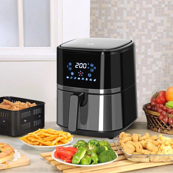 HOMCOM 4.5L Digital Air Fryer, 1500W W/ Digital Display, Adjustable Temperature, Timer and Nonstick Basket, Black Aosom UK
