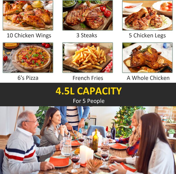 HOMCOM 4.5L Digital Air Fryer, 1500W W/ Digital Display, Adjustable Temperature, Timer and Nonstick Basket, Black Aosom UK