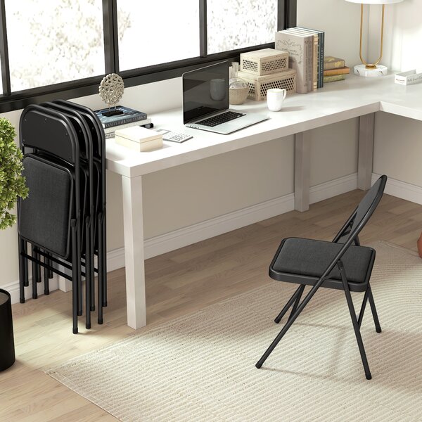 HOMCOM Set of Four Cushioned Steel Folding Chairs - Black
