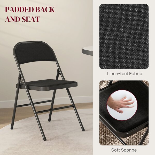 HOMCOM Set of Four Cushioned Steel Folding Chairs - Black