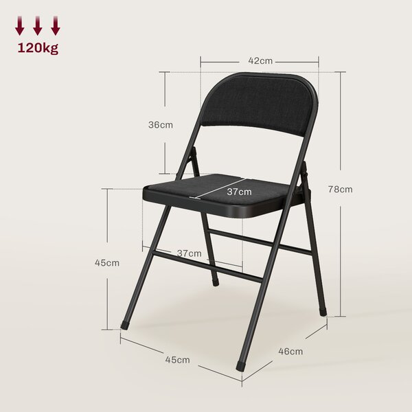 HOMCOM Set of Four Cushioned Steel Folding Chairs - Black