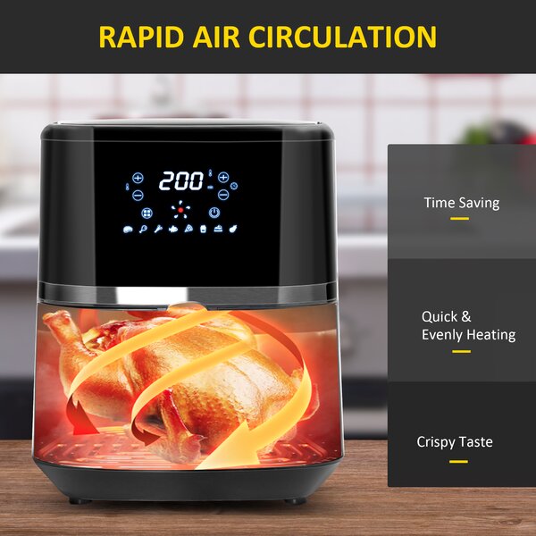HOMCOM 4.5L Digital Air Fryer, 1500W W/ Digital Display, Adjustable Temperature, Timer and Nonstick Basket, Black Aosom UK