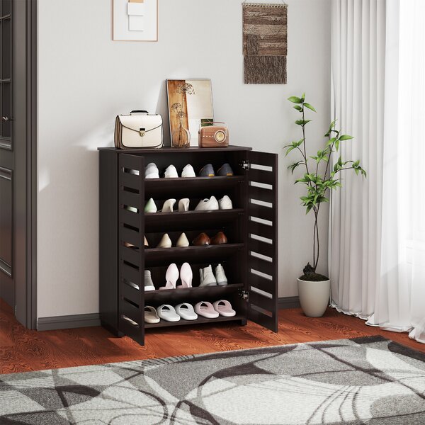 HOMCOM 5-Tier Narrow Shoe Cabinet with Adjustable Shelves - Dark Brown