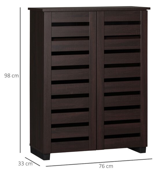 HOMCOM 5-Tier Narrow Shoe Cabinet with Adjustable Shelves - Dark Brown
