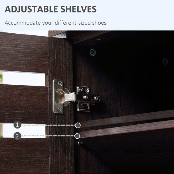 HOMCOM 5-Tier Narrow Shoe Cabinet with Adjustable Shelves - Dark Brown