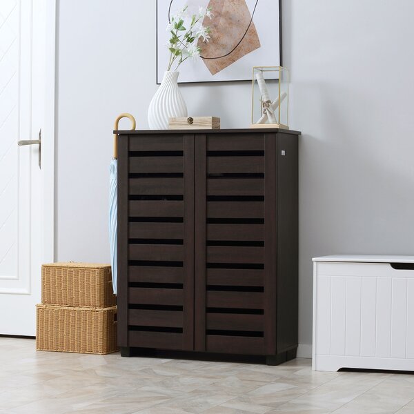 HOMCOM 5-Tier Narrow Shoe Cabinet with Adjustable Shelves - Dark Brown
