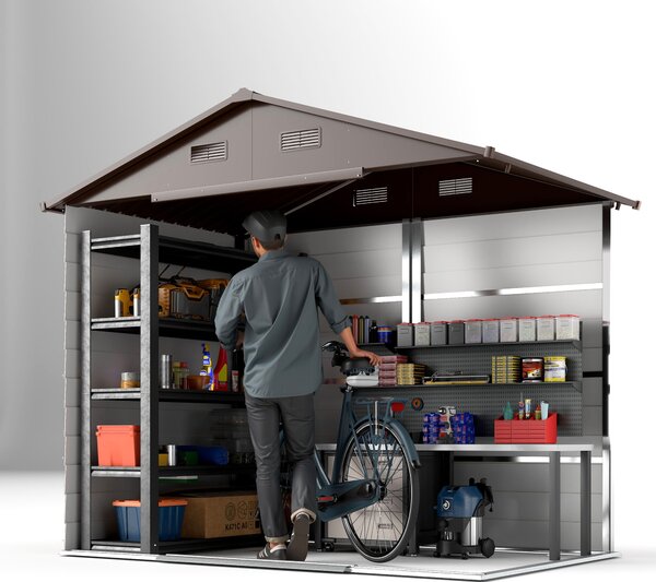 Outsunny Garden Storage Shed with Sliding Door - Brown Wood Effect