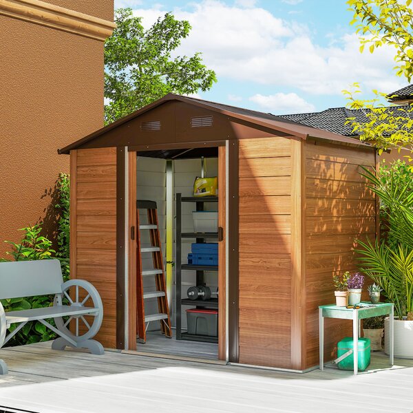 Outsunny Garden Storage Shed with Sliding Door - Brown Wood Effect