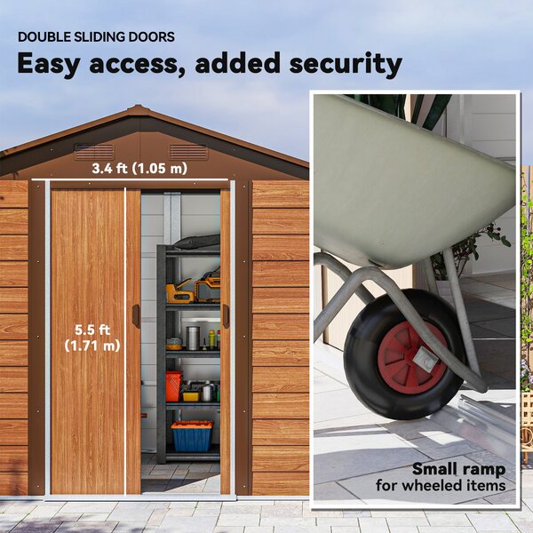Outsunny Garden Storage Shed with Sliding Door - Brown Wood Effect