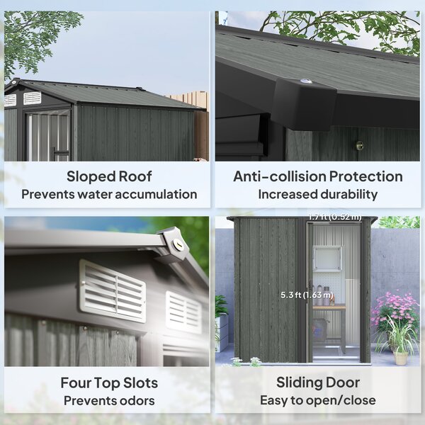 Outsunny 5ft x 4.3ft Outdoor Garden Storage Shed - Grey Wood Effect