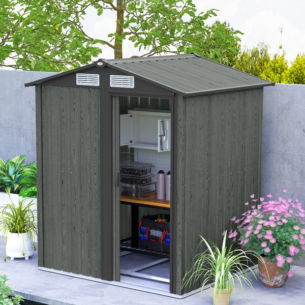 Outsunny 5ft x 4.3ft Outdoor Garden Storage Shed - Grey Wood Effect